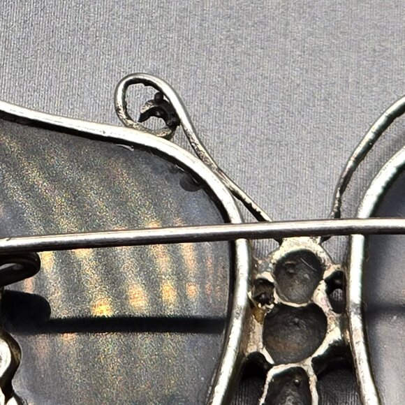 VTG Sterling Silver 925 Butterfly Brooch 2" Marcasite Black Onyx 14.67g - Picture 6 of 11